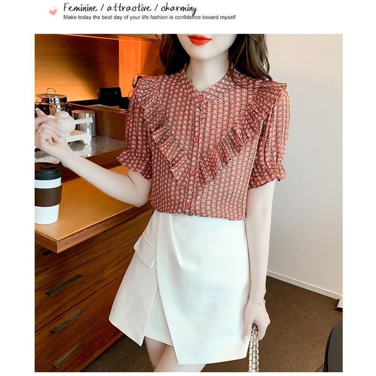 Áo Sơ Mi chiffon Tay Ngắn in Họa Tiết Thời Trang Mùa Hè Cho Nữ