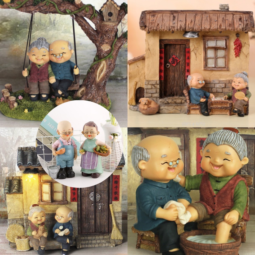 Tượng ông bà gốm sứ hạnh phúc decor trang trí bánh kem, trang trí nhà cửa