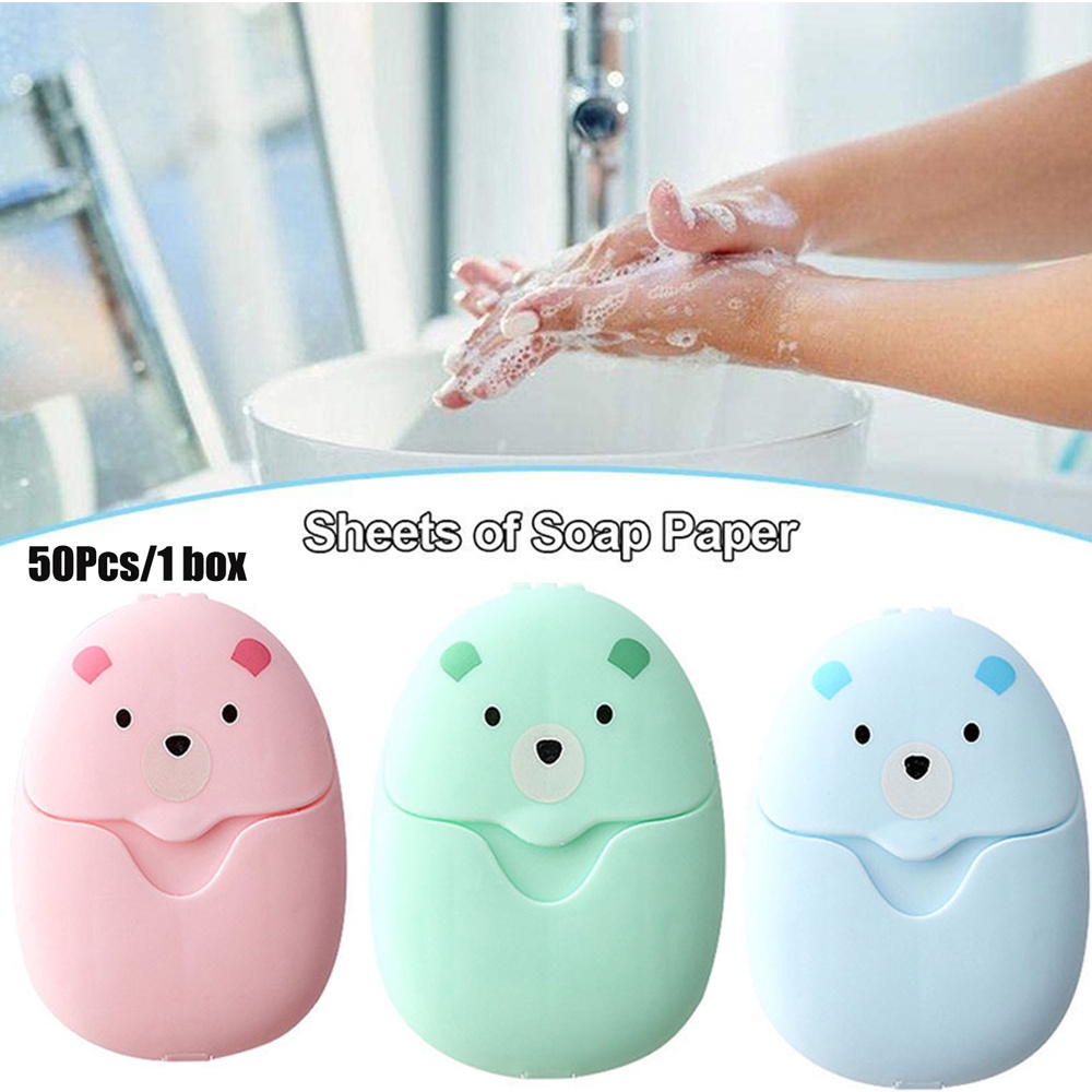 [Hàng mới về] Hộp 50 xà phòng giấy mini dùng một lần nhiều màu sắc tiện dụng
