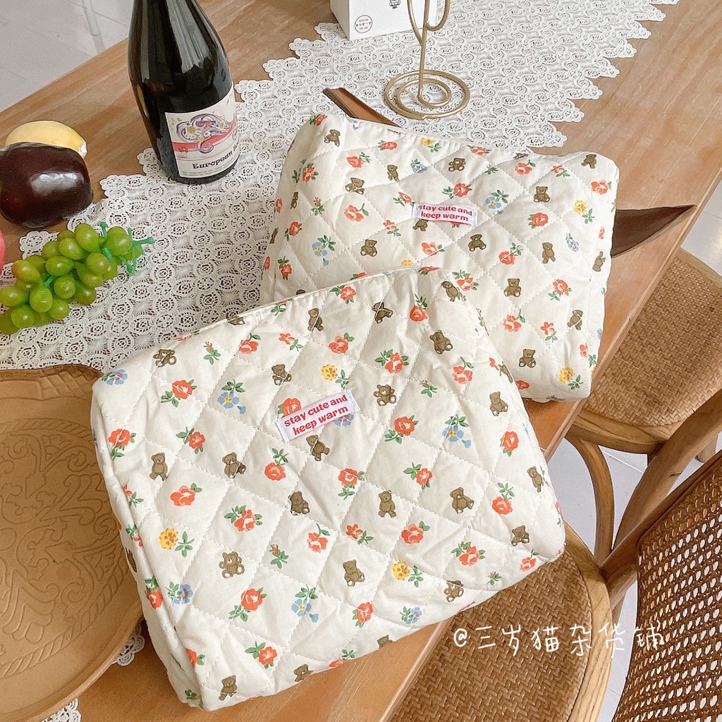 Túi Mỹ Phẩm Học Sinh. Mèo Ba Tuổi | Túi Vải Đựng Mỹ Phẩm Cỡ Lớn Họa Tiết Gấu Dễ Thương