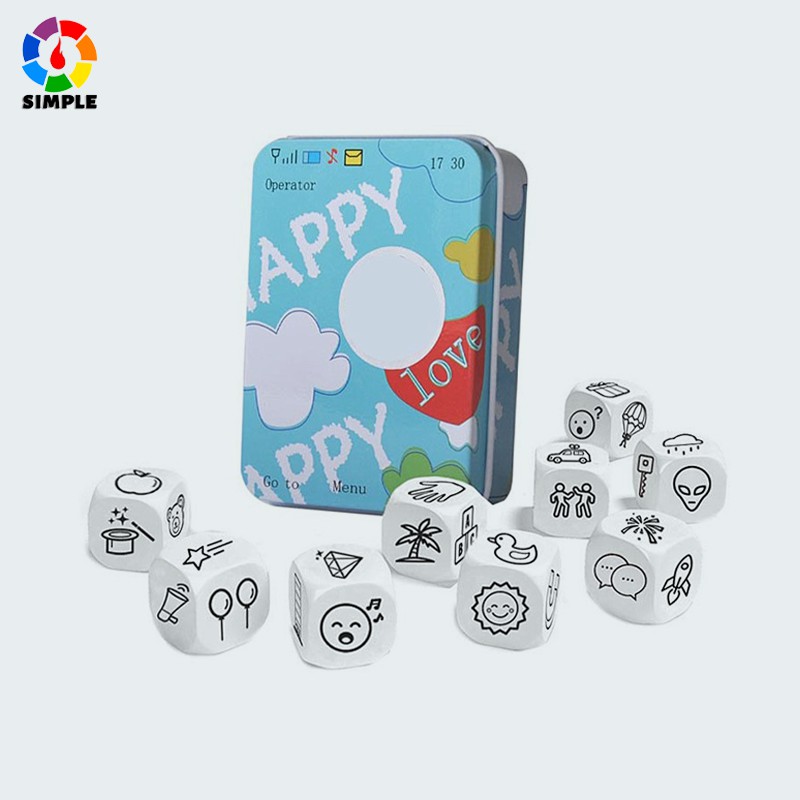 Story Dice Puzzle Board Game Bộ đồ chơi xúc xắc kể chuyện tiếng anh kèm hộp kim loại loại vui nhộn cho gia đình/tiệc tùng/bạn bè/cha mẹ và con cái