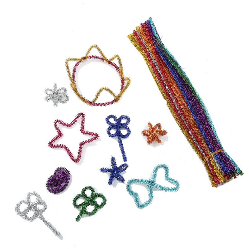 Set 100 Viên Sợi Chenille Lấp Lánh Màu Sắc Ngẫu Nhiên Dùng Làm Đồ Thủ Công DIY