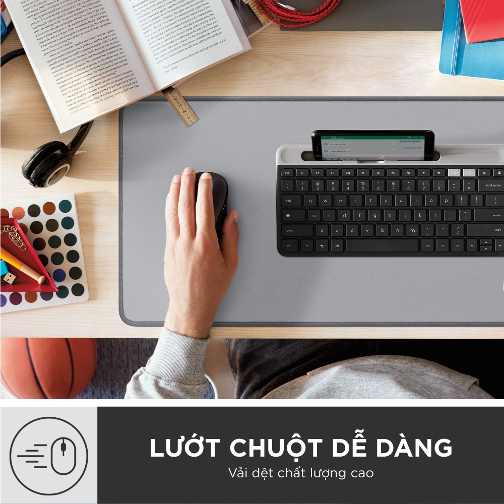 Bàn di chuột cỡ lớn Logitech Deskmat Studio Series - Đế cao su chống trượt, lướt dễ dàng, bề mặt chống đổ tràn, nhỏ gọn