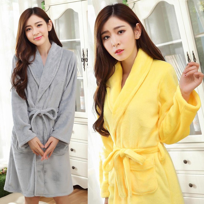Áo choàng tắm/ngủ dài tay dày dặn phối dây buộc phù hợp cho mùa thu đông | BigBuy360 - bigbuy360.vn