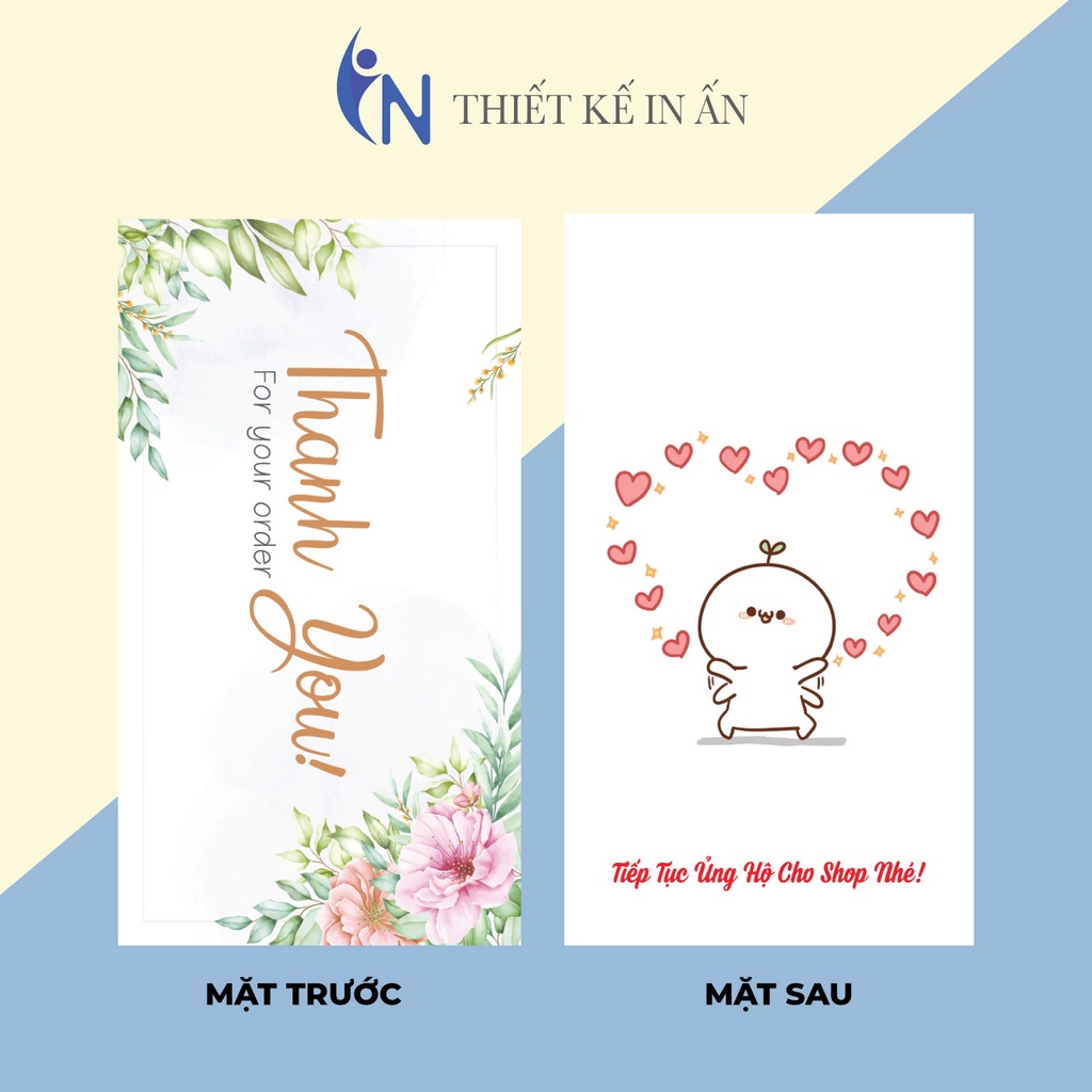 hộp 100 Thiệp cám ơn, Thankyoucard,, Giấy bìa cứng sang trọng size 3x5.5cm