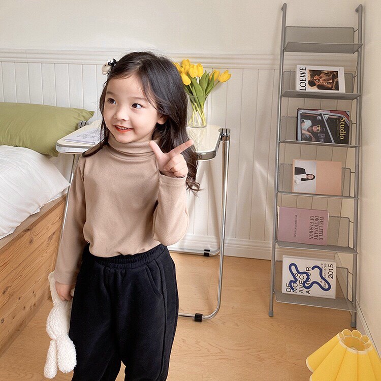 Áo nỉ trơn cổ lọ giữ nhiệt cho bé gái/ trai của Ambb Kids - Quần áo thu đông trẻ em 1-8 tuổi (có clip, ảnh thật)