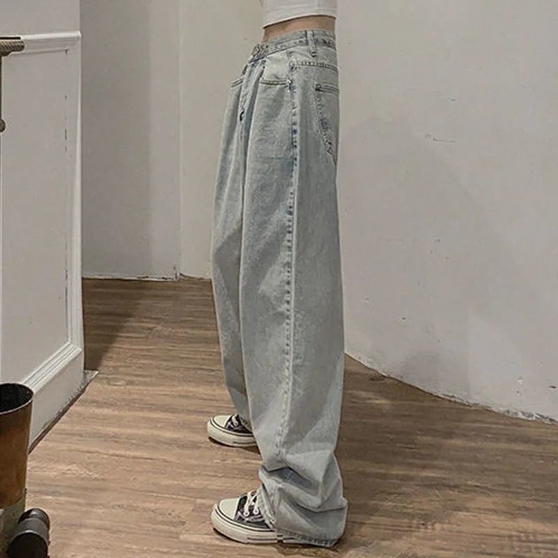 Jiashucheng Quần Jean Ống Rộng Lưng Cao Thời Trang Xuân Thu Hàn Quốc 2023