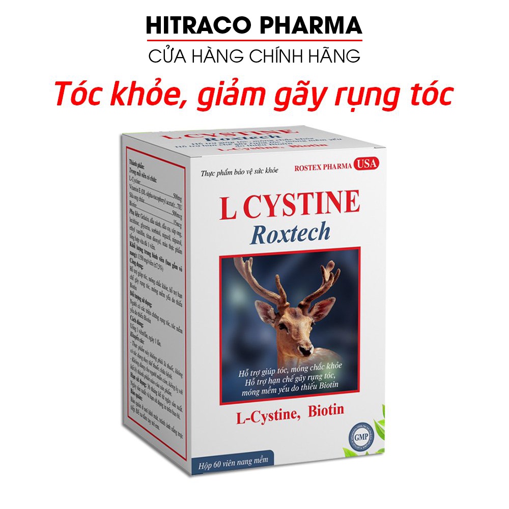 Viên uống L-Cystine, Biotin, giúp khỏe tóc, mọc tóc, giảm gãy rụng tóc - Hộp 60 viên [L-Cystine Roxtech Đen]