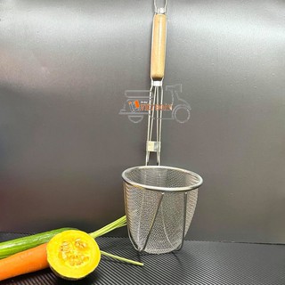 Vợt Trụng Hủ Tiếu, Mì (Loại Tốt) 50cm - Sâu Lòng, INOX DÀY KHÔNG RỈ TAY CẦM GỖ CHẮC CHẮN