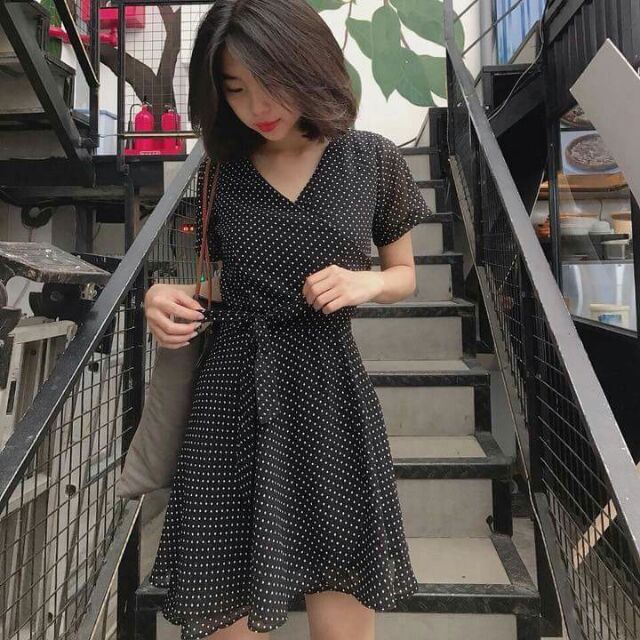 💋 ĐẦM BI ĐEN NƠ EO 💋