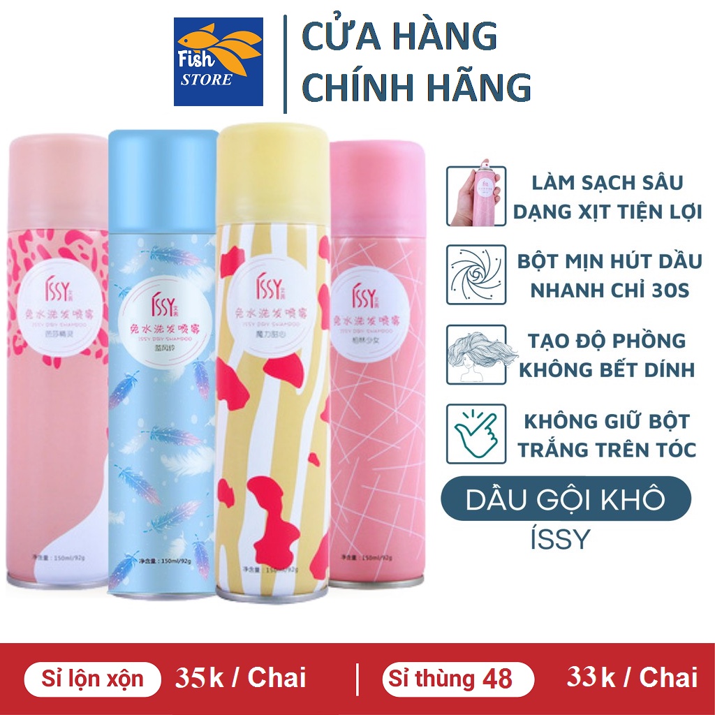 (Có Bán Sỉ) Dầu gội đầu khô Issy - xịt đầu khô hết ngứa &amp; bết dính tóc 150ml