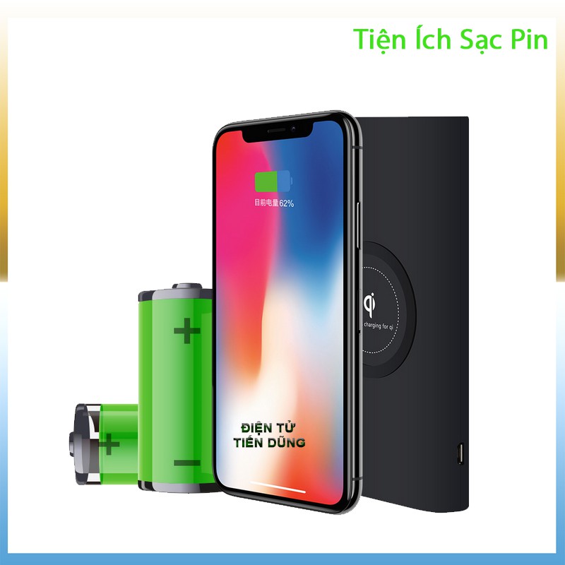 Pin dự phòng 10000mAh kiêm sạc không dây chuẩn QI có 1 cổng USB