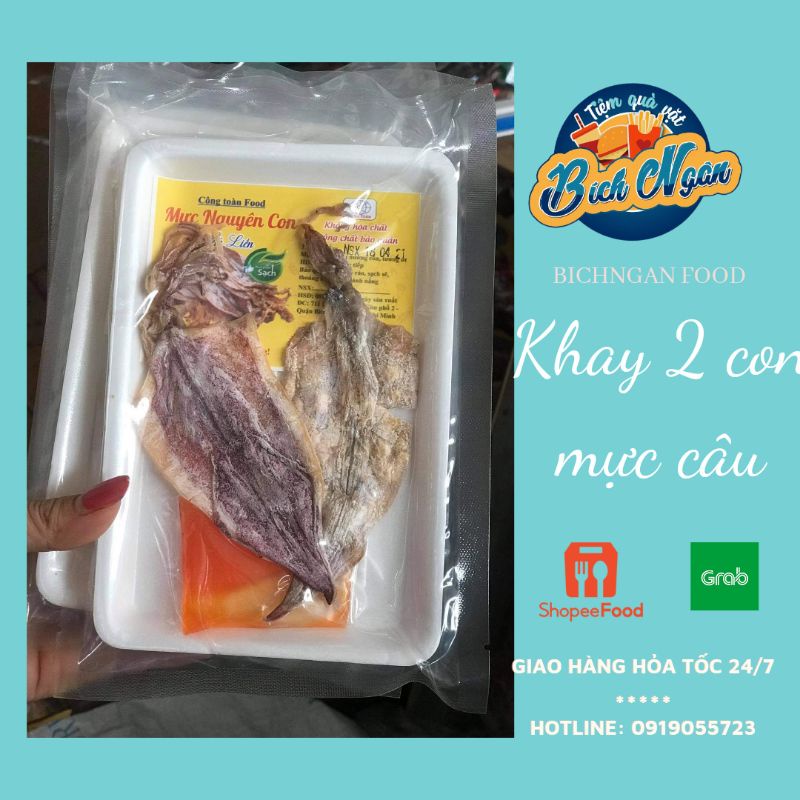 Khay 2 Con Mực Câu nướng sẵn, ăn liền, kèm tương ớt