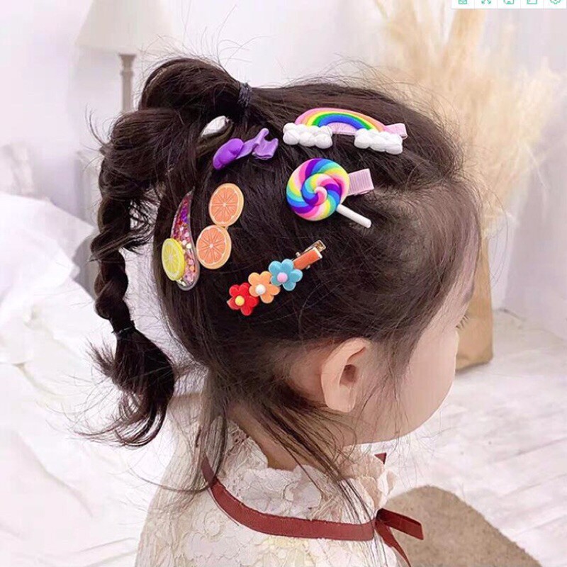 Sét 6 kẹp tóc Hoa Quả phong cách Hàn Quốc nhiều màu cho bé KT5