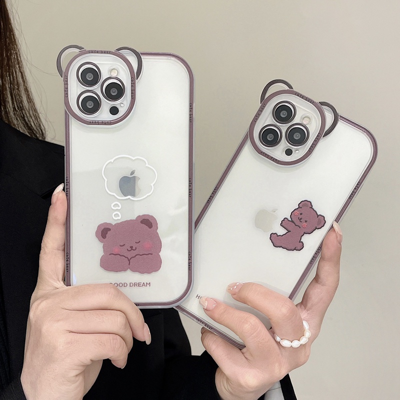 Ốp Điện Thoại Trong Suốt Họa Tiết Tai Gấu Dễ Thương Cho iPhone 13 Pro Max 12 Pro Max 11 X XS Max Xr
