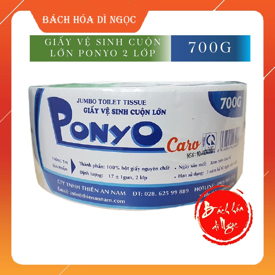 GIẤY VỆ SINH CUỘN LỚN 2 LỚP PONYO 700G (THIÊN AN NAM) LÁNG MỊN, DAI, CHẮC, THẤM HÚT TỐT THÂN THIỆN MÔI TRƯỜNG