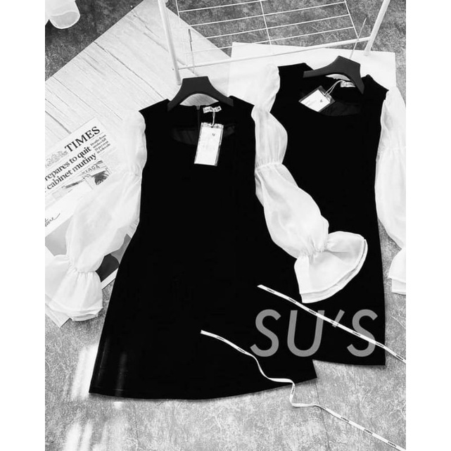 Váy sơ mi phối tay bèo