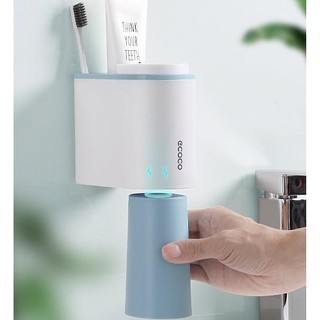 Kệ Treo Bàn Chải Đánh Răng Kèm 2 Cốc ECOCO, Kệ Đựng Cốc Dán Tường Chất Liệu Nhựa ABS