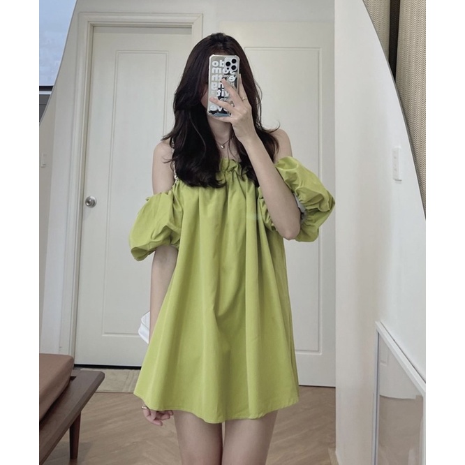 Áo trễ vai Dorita vải đũi xước, Áo váy Babydoll mặc 2 kiểu Hàn Quốc - Dorita Boutique