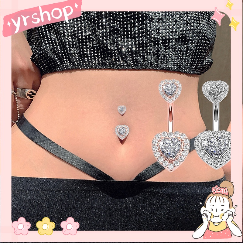 Khuyên xỏ cơ thể bằng thép không gỉ mặt hình trái tim đính đá zircon lấp lánh