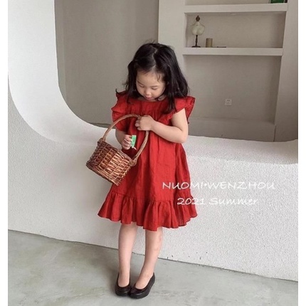 Đầm Công Chúa Thắt Nơ Đỏ Thời Trang Mùa Hè Hàn Quốc Cho Bé Gái