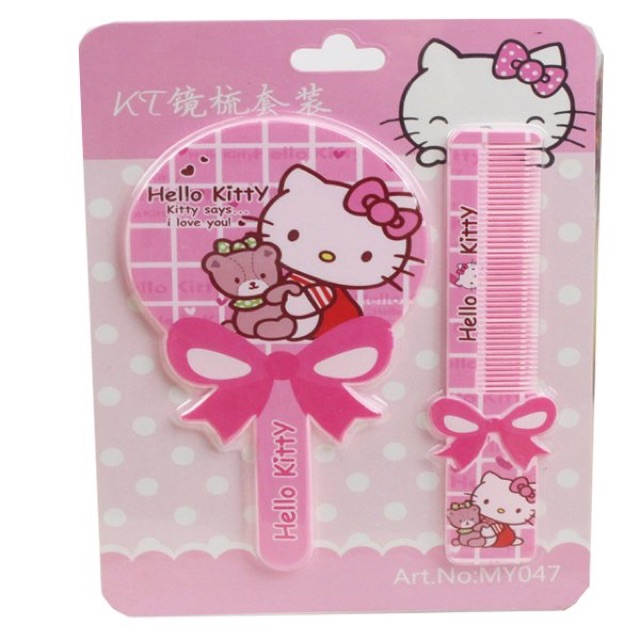 Set gương lược Hello Kitty mini bỏ túi xinh xắn