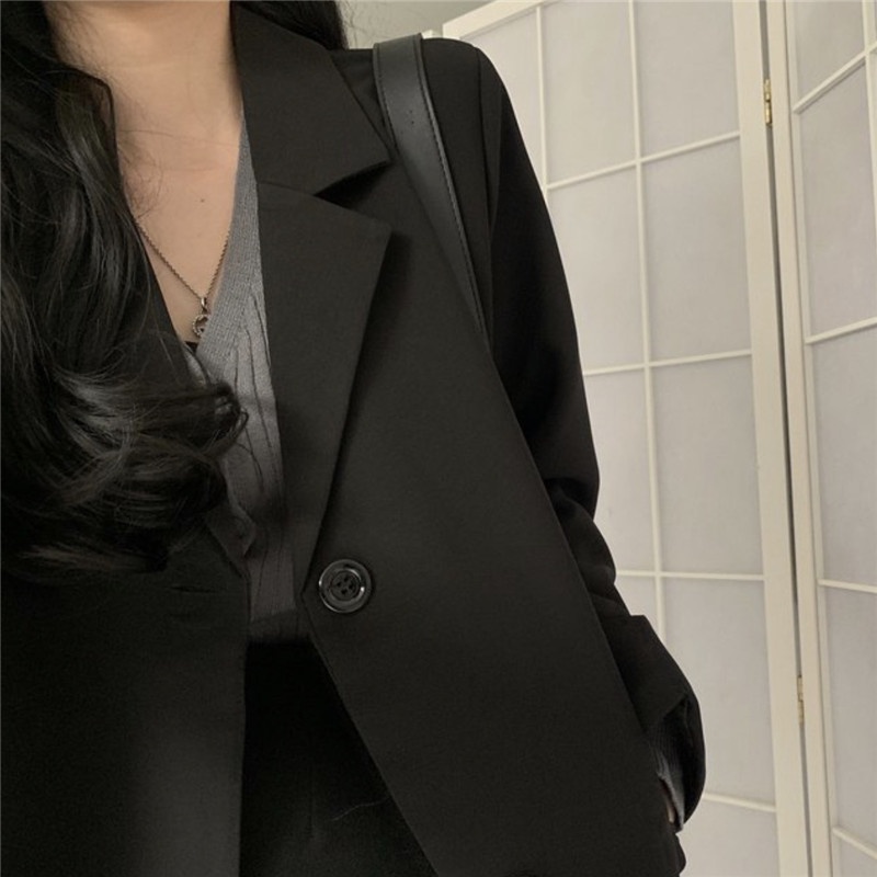 Xiaozhainv Áo khoác blazer dáng rộng tay dài màu đen phong cách Hàn Quốc cá tính thời trang cho nữ | BigBuy360 - bigbuy360.vn
