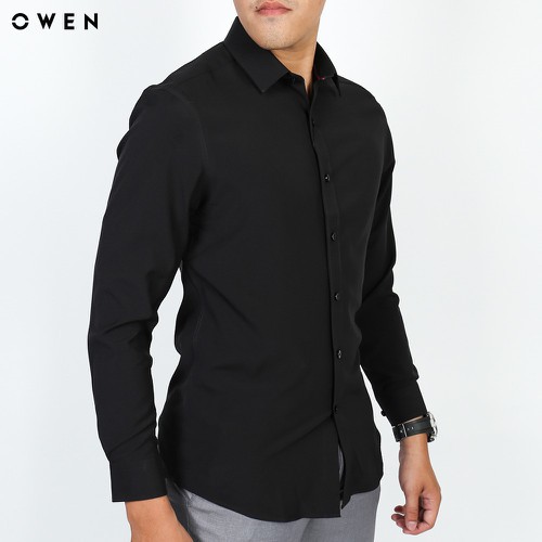 Áo sơ mi owen dài tay màu đen trơn regular fit AR90646DT