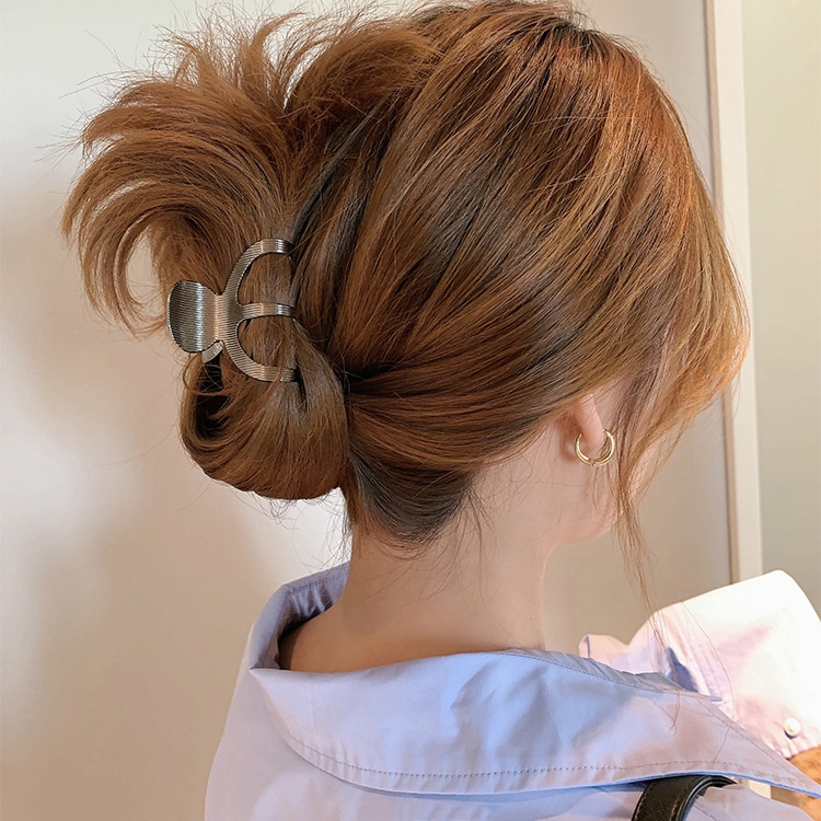 (0466) Kẹp Càng Cua Thưa Kim Loại Gân Nổi Phủ Ánh Hàn Quốc