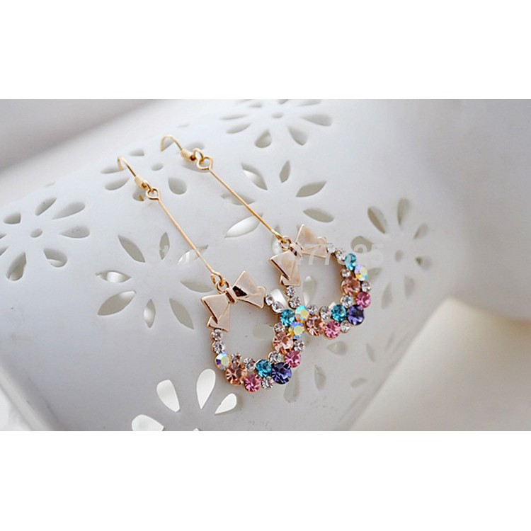 Bộ 2 bông tai thời trang dáng dài kiểu vòng có phối nơ đầy cá tính