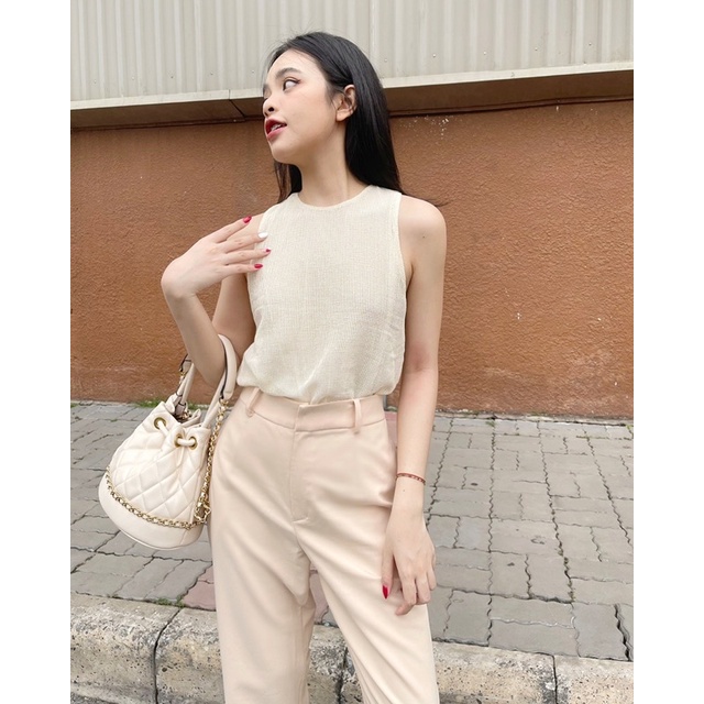 WHITELAZZ | Áo cổ tròn dáng basic lưới đan thủ công - Sandy Top