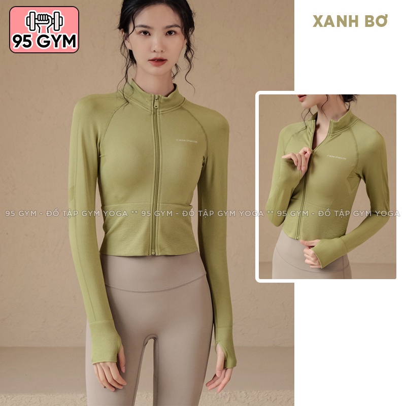 Áo khoác tập gym yoga nữ AK01 dáng áo croptop thể thao chát dệt kim ôm dáng co giãn thoáng mát