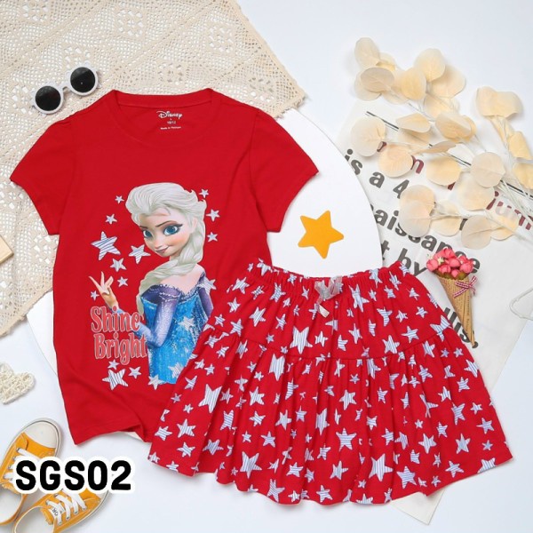 Bộ quần áo bé gái size đại 5 10 14 tuổi in Elsa kỳ lân Mickey phối chân váy quần từ 19-40kg - SGS
