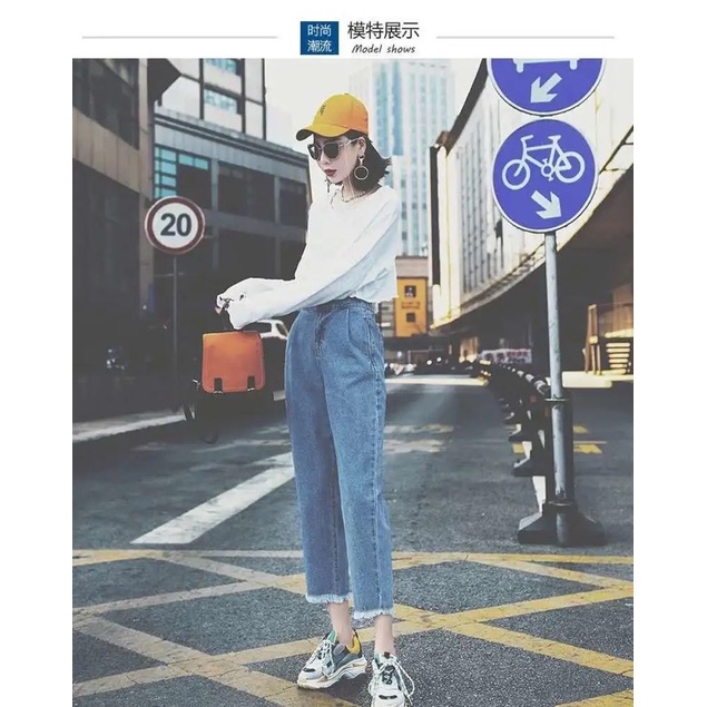 Quần Jean Dáng Baggy Nữ Màu Xanh Nhạt Cạp Cao Có Dây Đai Ống Đứng Phong Cách Hàn Quốc Loại 1 Mềm Mặc Hàng Ngày Đủ Size