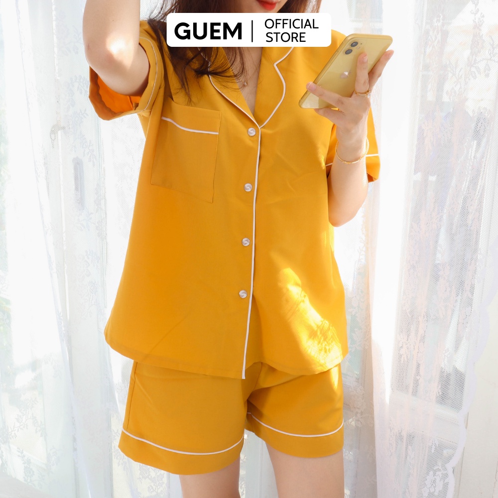 Đồ Ngủ Nữ Pyjama Tay Ngắn Mặc Nhà Dễ Thương Màu Vàng - GUEM.Homewear