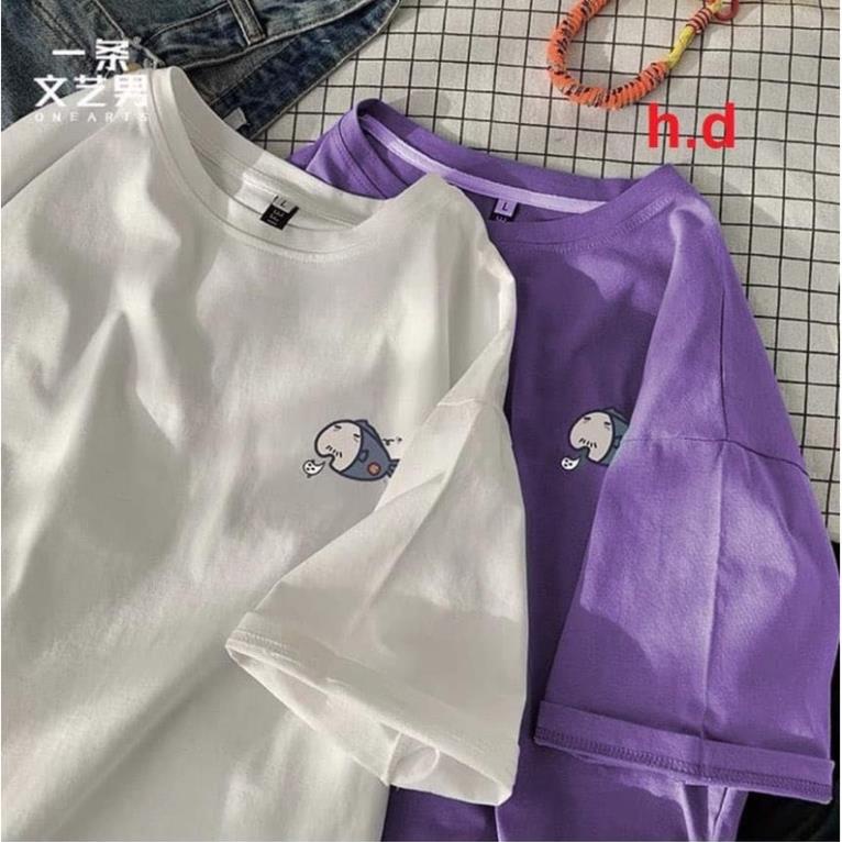 áo phông hè form rộng tay lỡ in logo tim con cá chất cotton mềm mịn nam nữ mặc đôi nhóm freesize