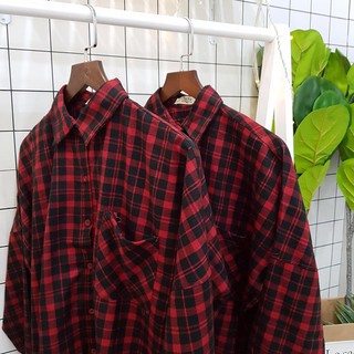 Áo sơ mi oversize caro đỏ