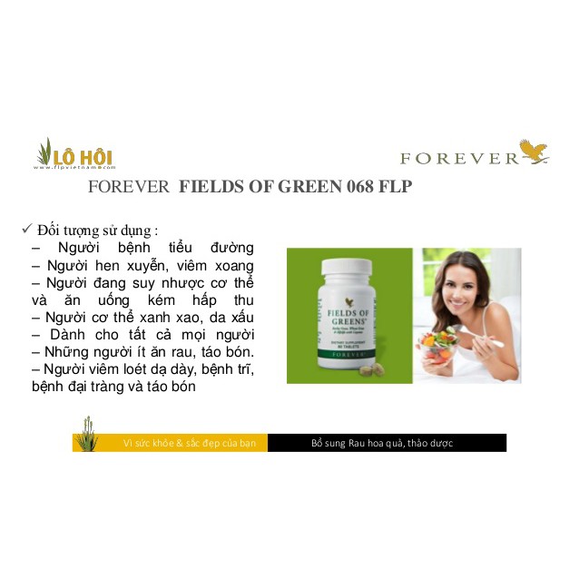 VIÊN RAU XANH Forever Of Greens #068flp. 80 viên/lọ. 1 viên = 1kg rau xanh