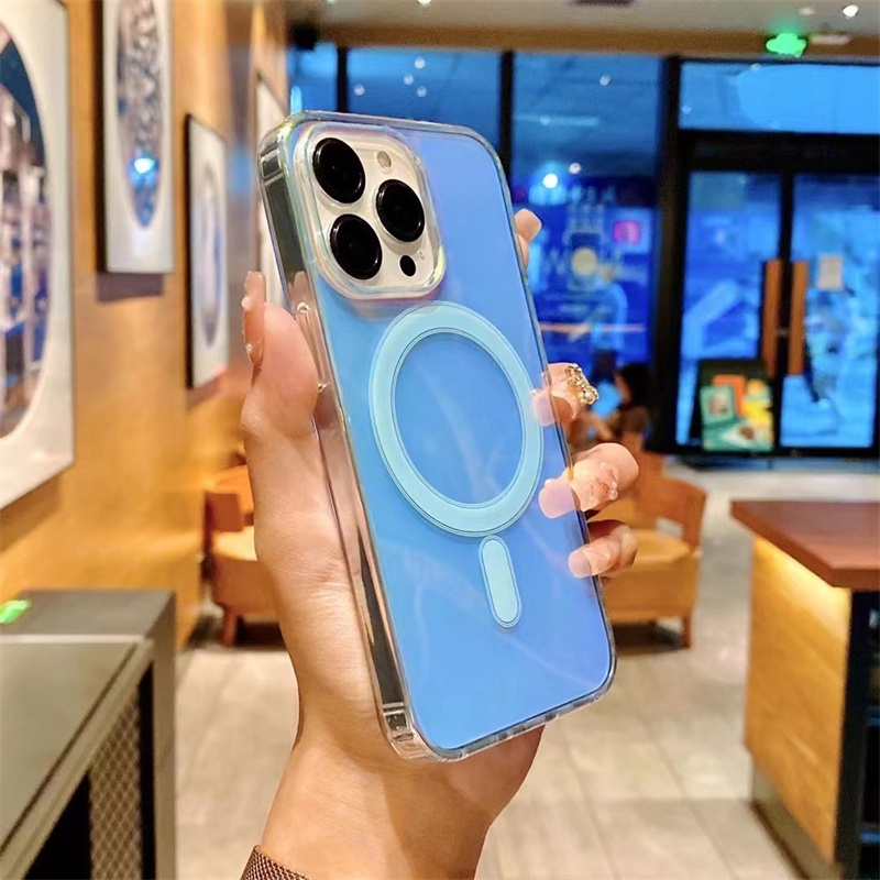 Ốp Điện Thoại TPU Acrylic Trong Suốt Chống Sốc Từ Tính Sang Trọng Cho iPhone 14 13 12 11 Pro Max