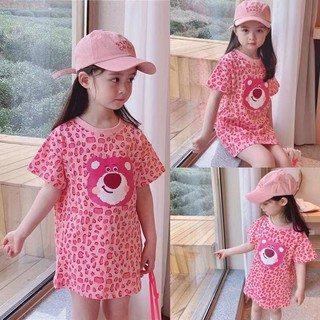  Đầm Thun Dáng Suông In Họa Tiết Da Báo Tay Ngắn Thời Trang Cho Bé Gái