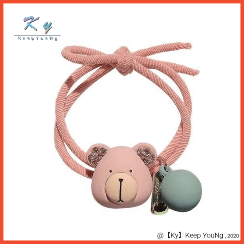 [Ky] Hệ thống Dongdaemun in Sen của Hàn Quốc gấu dễ thương kim cương đôi sợi dây đầu dây cô gái lưới màu đỏ quả bóng đầu dây cao su vòng tóc