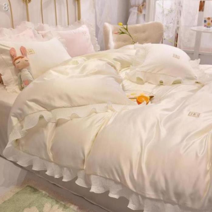 ▣☋⊙Bộ bốn mảnh lụa gió công chúa Hàn Quốc, mùa hè mượt mà khỏa thân ngủ gió Bắc Âu trong bộ khăn trải giường ba mảnh bộ