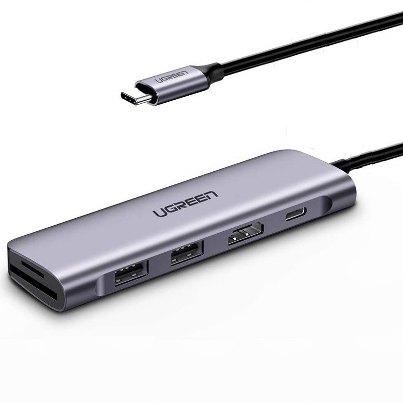 Hub USB-C 6 in 1 Ugreen 70411 (USB-C ra HDMI HDMI + 2 USB 3.0 + SD/TF +Sạc ngược USB-C )