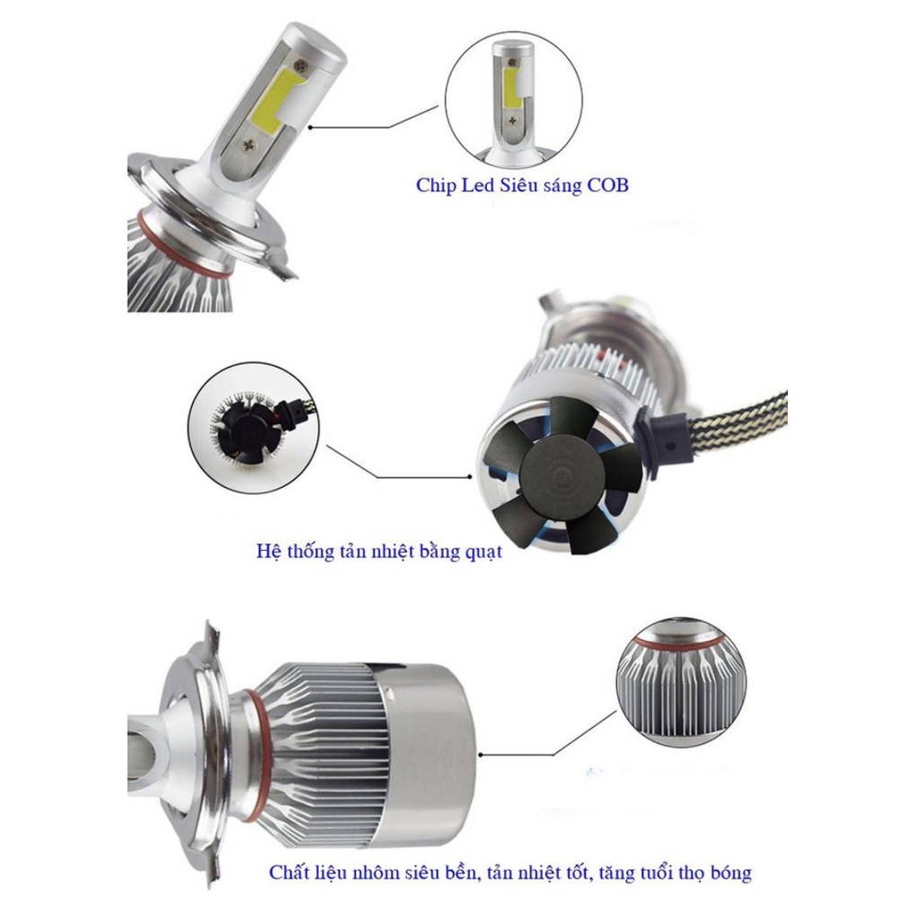 ĐÈN LED C6 COS PHA 2IN1 CÓ QUẠT TẢN NHIỆT CHO Ô TÔ XE MÁY SIÊU SÁNG