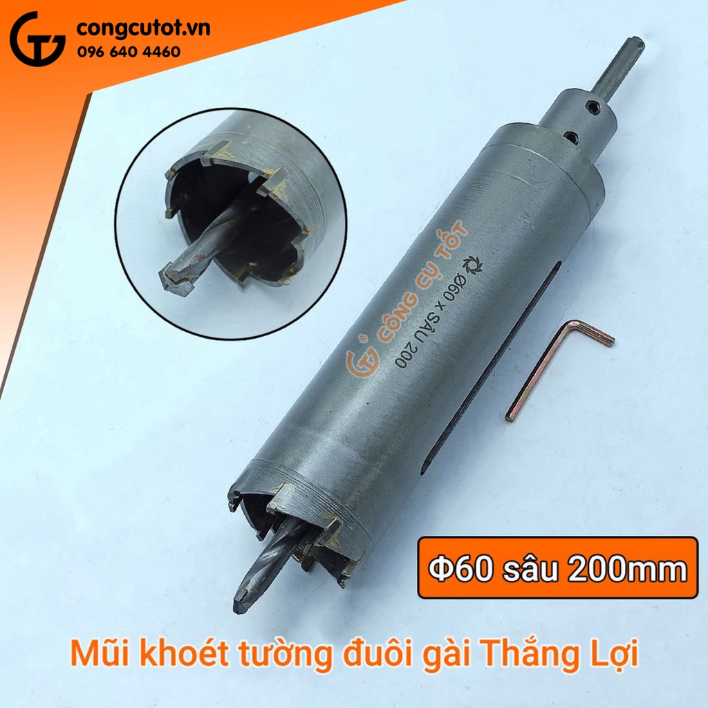 Mũi khoét tường đuôi gài Thắng Lợi Φ60 sâu 200mm