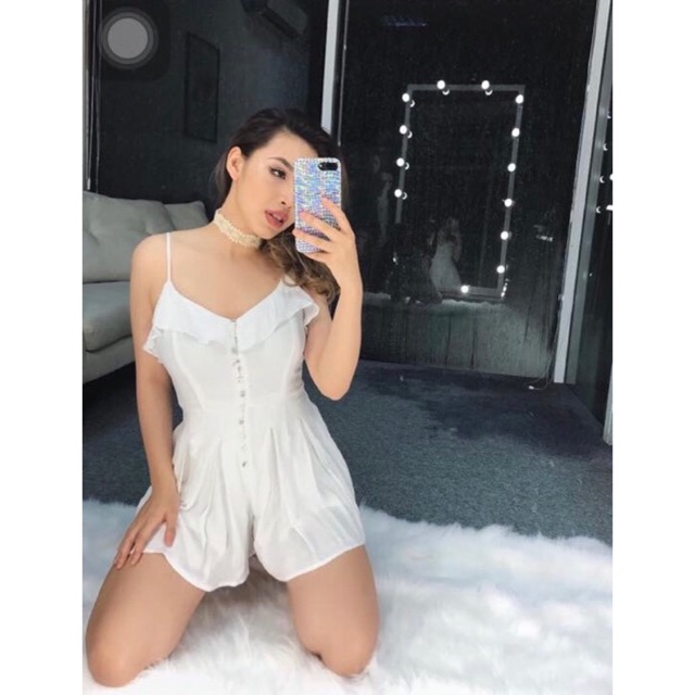 Jumpsuit short nút 2 dây bèo khoét lưng