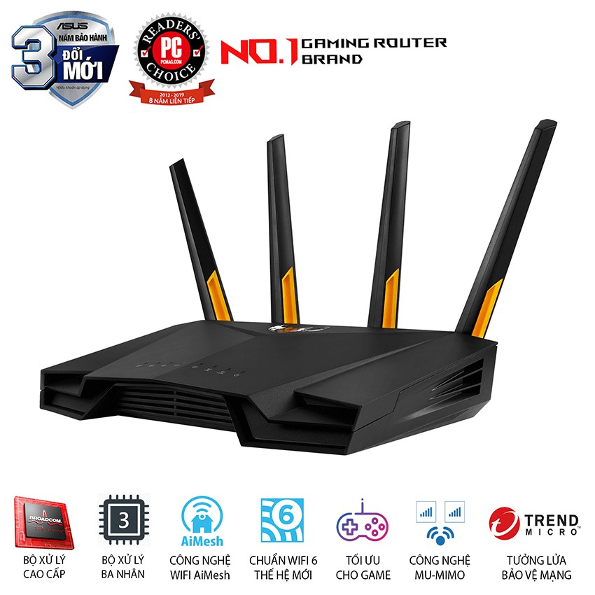 Bộ phát wifi 6 Asus TUF GAMING AX3000 (Hàng chính Hãng Asus Việt Nam)