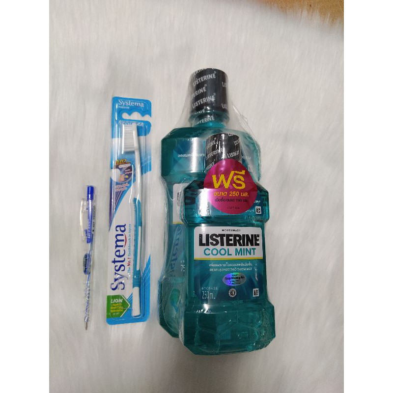 Combo 1 bàn chải Systema Regular và 2 chai súc miệng Listerine Cool Mint nhập khẩu Thái Lan