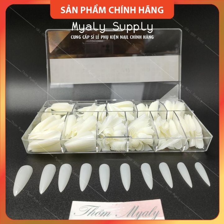 Móng Úp Thiết Kế HSM Thang Nhọn Tròn Vuông Trong Đục Tem Đỏ 500Pcs