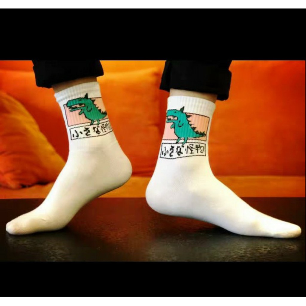 Tất vớ cổ cao họa tiết khủng long unisex - Cotton socks